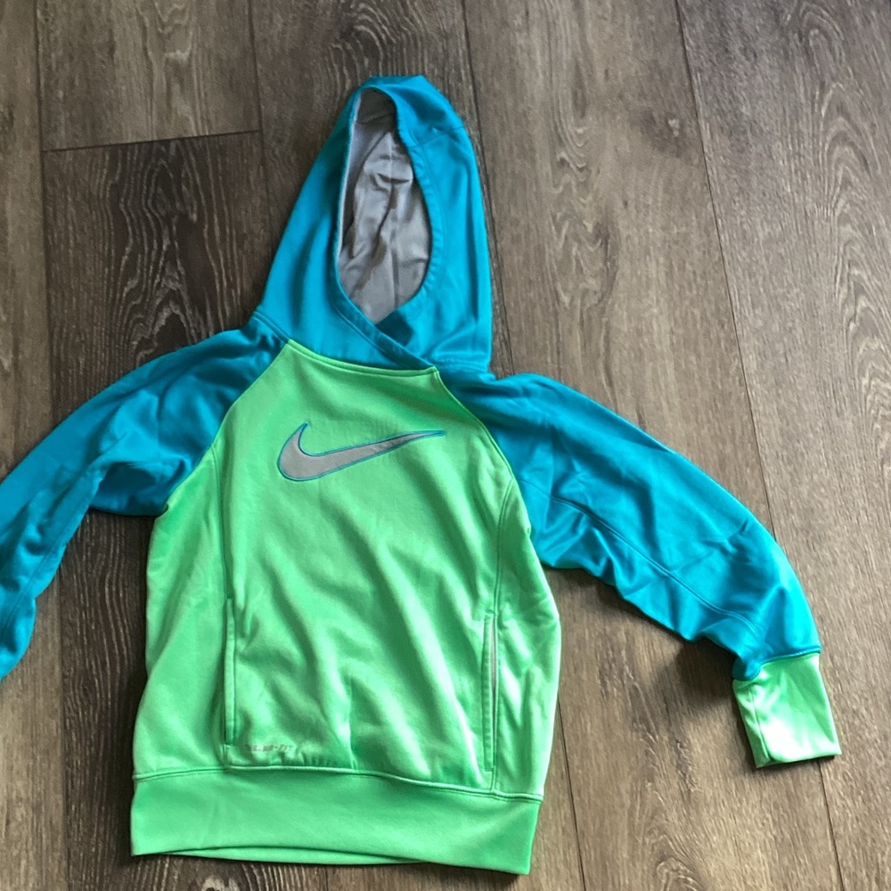 Nike Kids Teal and Lime Hoodie